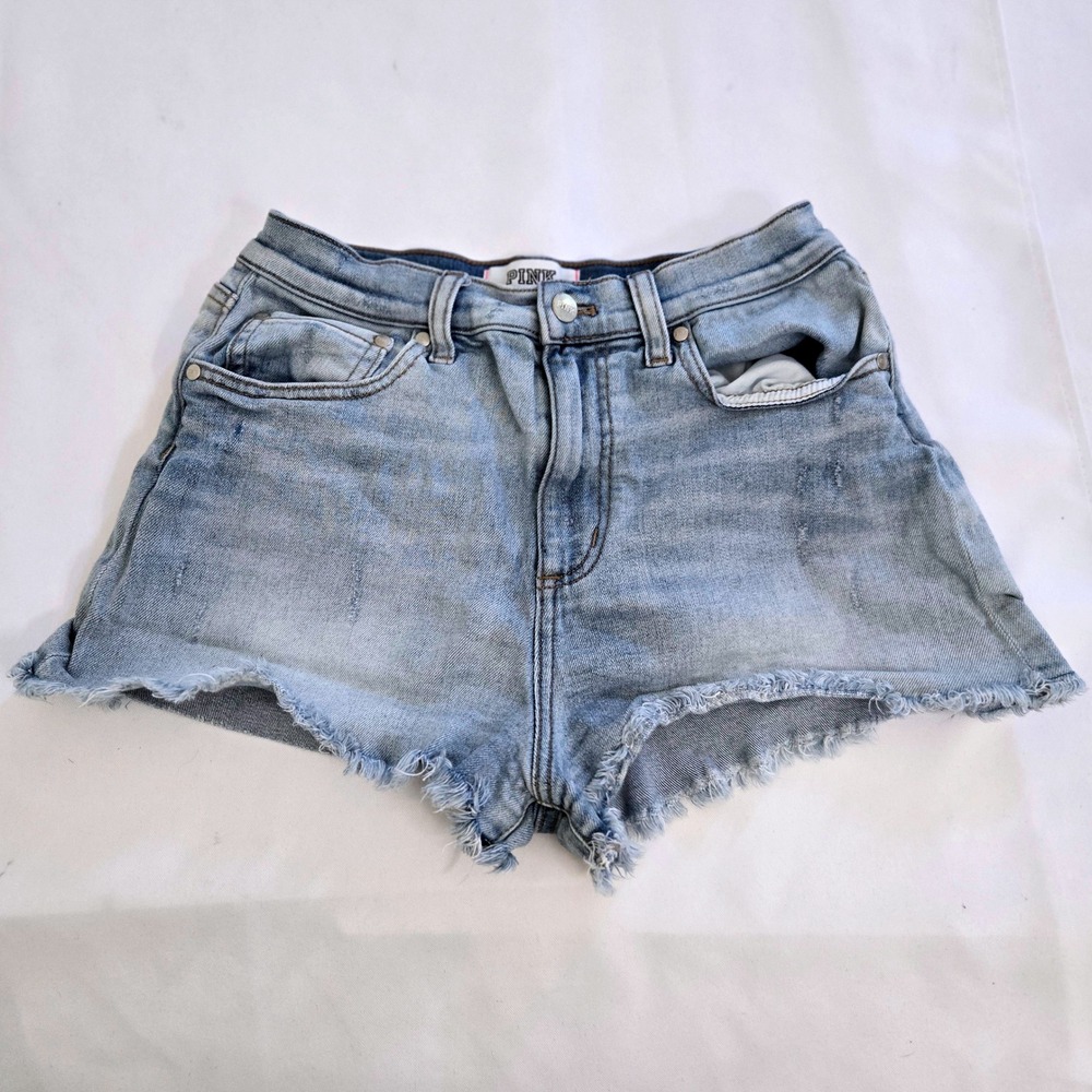 Awesome PINK Victoria's Secret Denim Jean Shorts Raw Hem High-rise Women's Sz 8